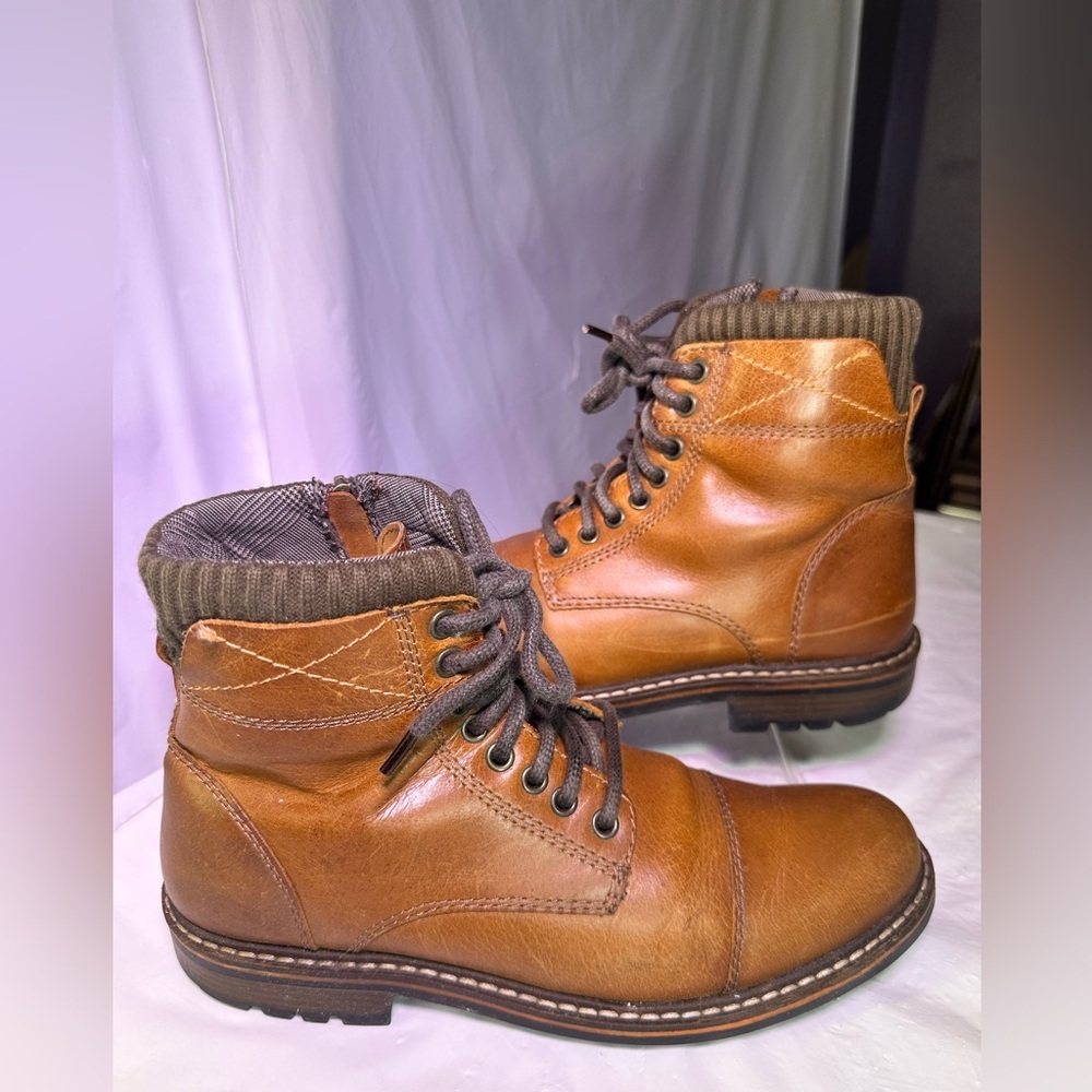 Crevo Tan Leather Lace-Up Boots